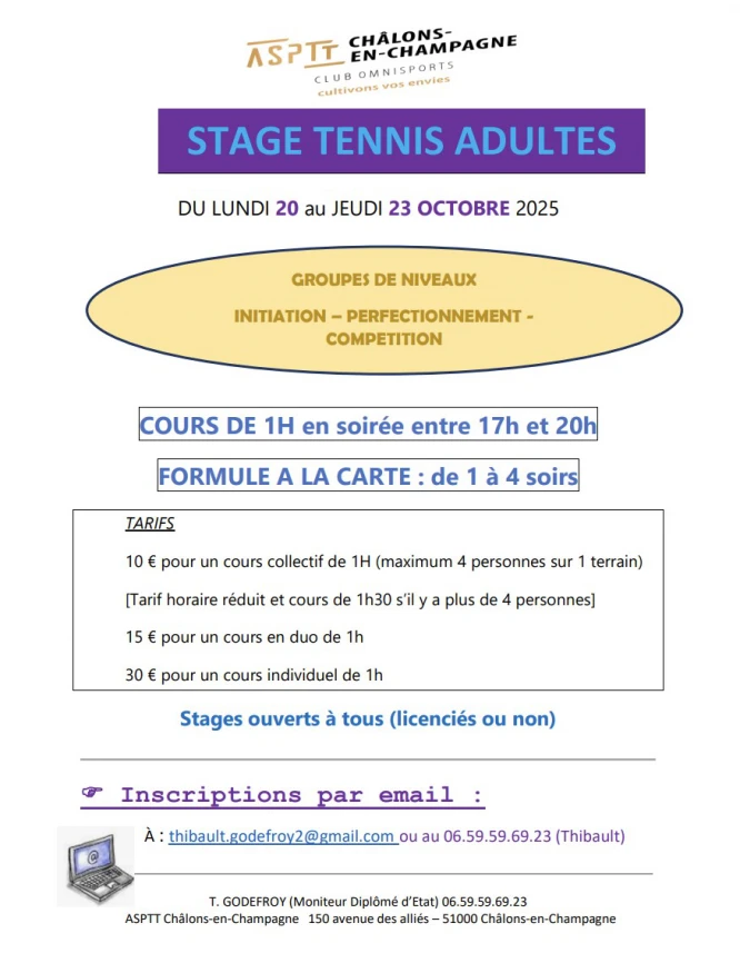 Stages de Tennis Adultes